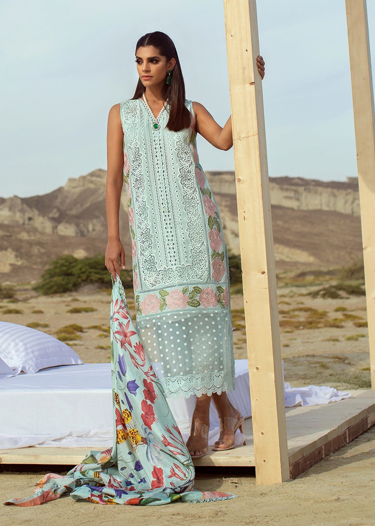 Crimson Embroidered Lawn Suits Unstitched 3 Piece Cross Stitch Nostalgia - 8B - Maya