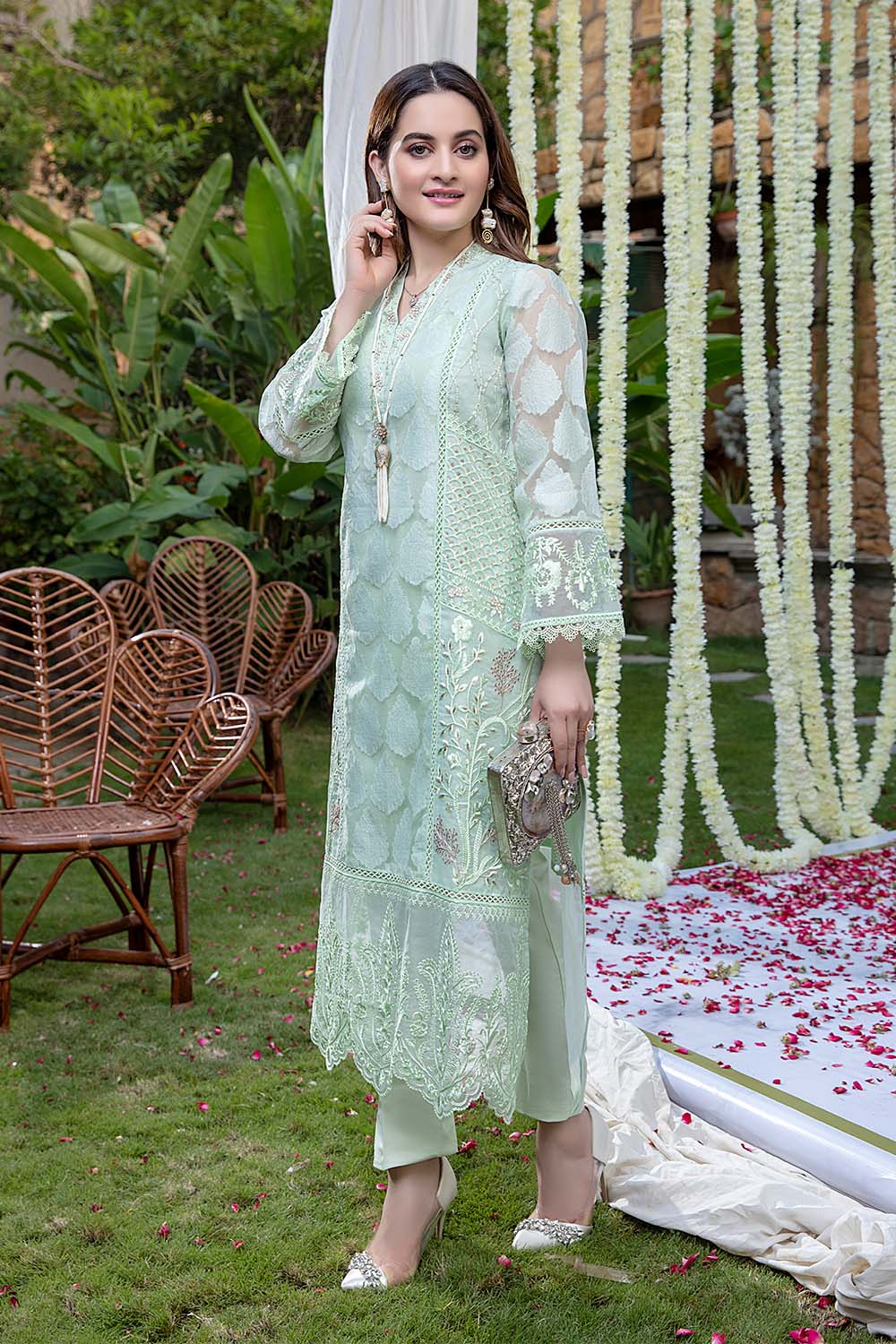 Azure Formal Embroidered Organza Unstitched 1 Piece Kurti - 09 Florista