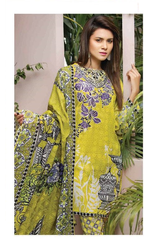 Ittehad German Embroidered Lawn Unstitched 3 Piece Suit - 9016 A