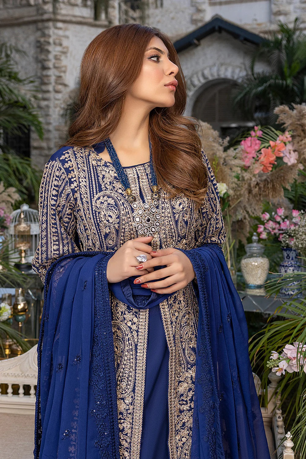 Azure Embroidered Chiffon Suits Unstitched 3 Piece AS-93a Granite