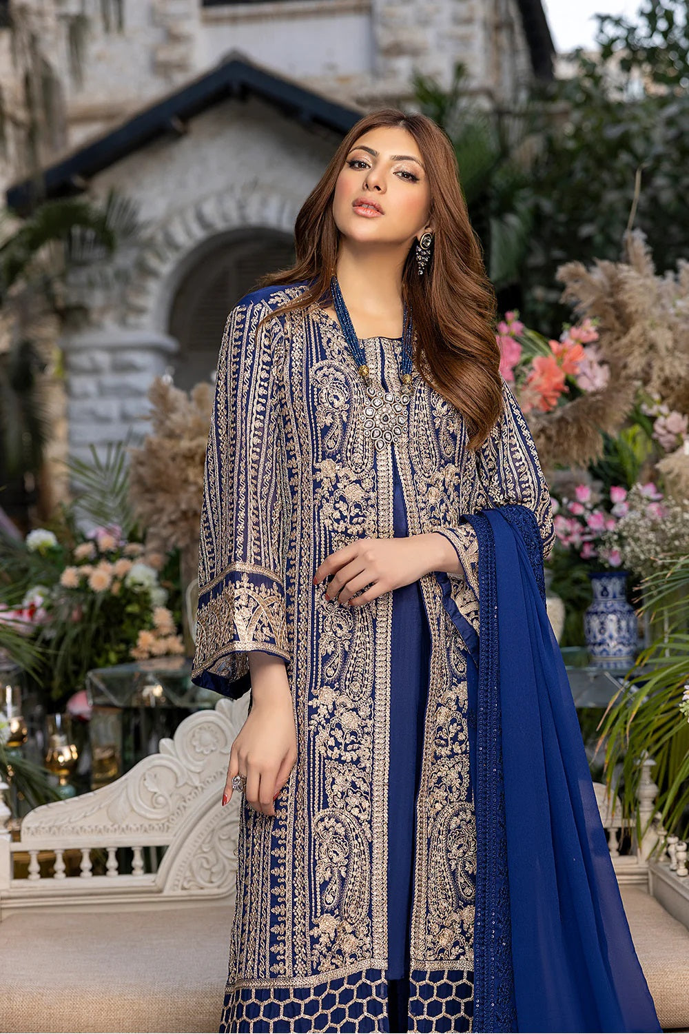 Azure Embroidered Chiffon Suits Unstitched 3 Piece AS-93a Granite