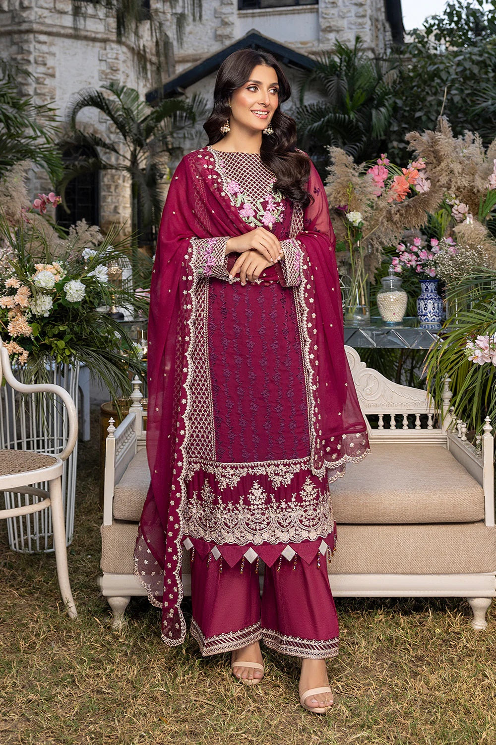 Azure Embroidered Chiffon Suits Unstitched 3 Piece AS-94 Carmine