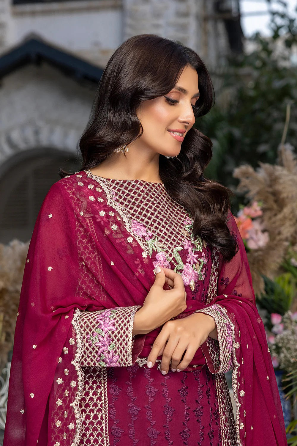 Azure Embroidered Chiffon Suits Unstitched 3 Piece AS-94 Carmine