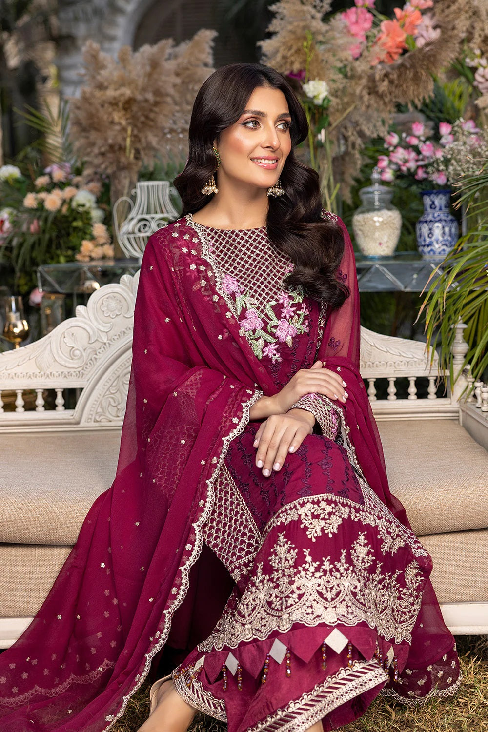 Azure Embroidered Chiffon Suits Unstitched 3 Piece AS-94 Carmine
