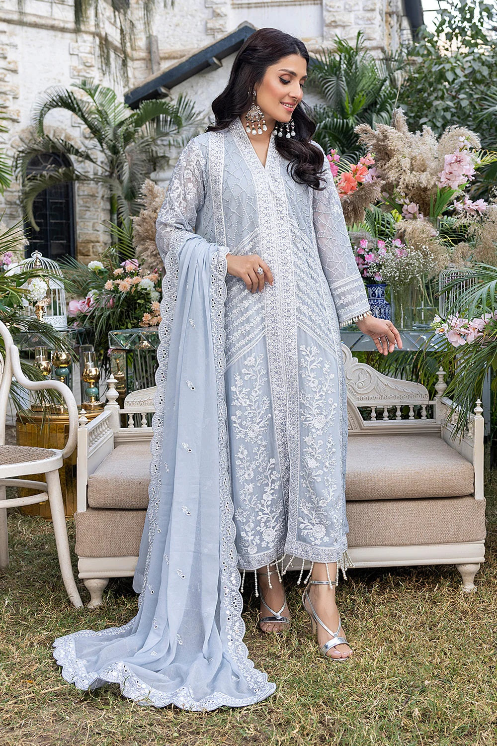 Azure Embroidered Chiffon Suits Unstitched 3 Piece AS-95 Snowy Dove