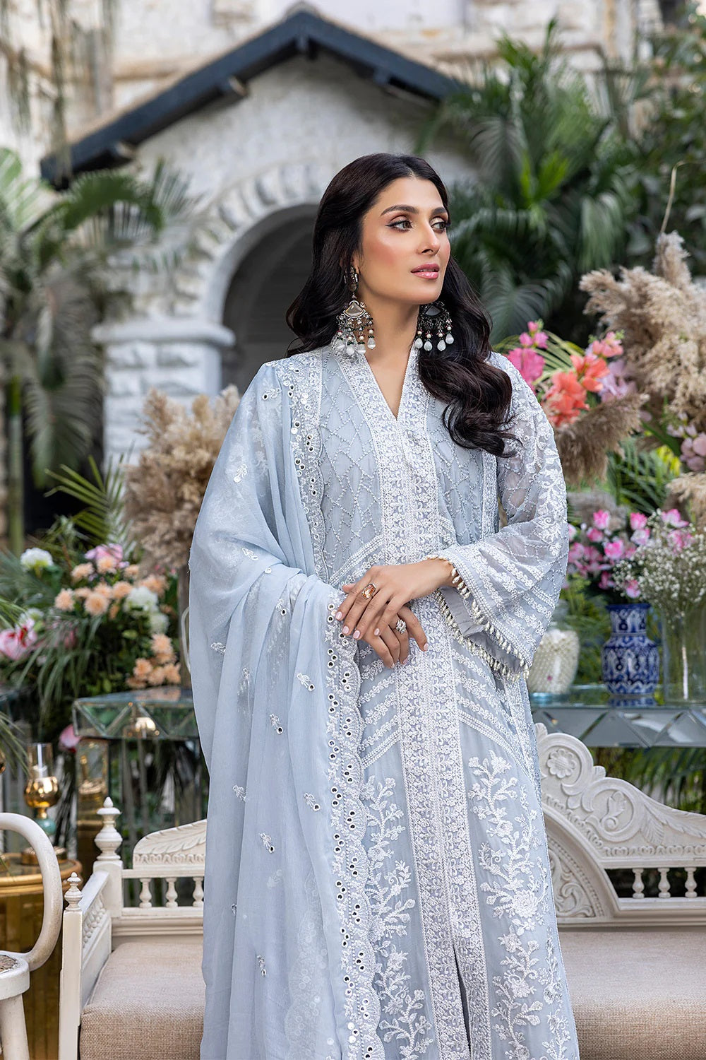 Azure Embroidered Chiffon Suits Unstitched 3 Piece AS-95 Snowy Dove