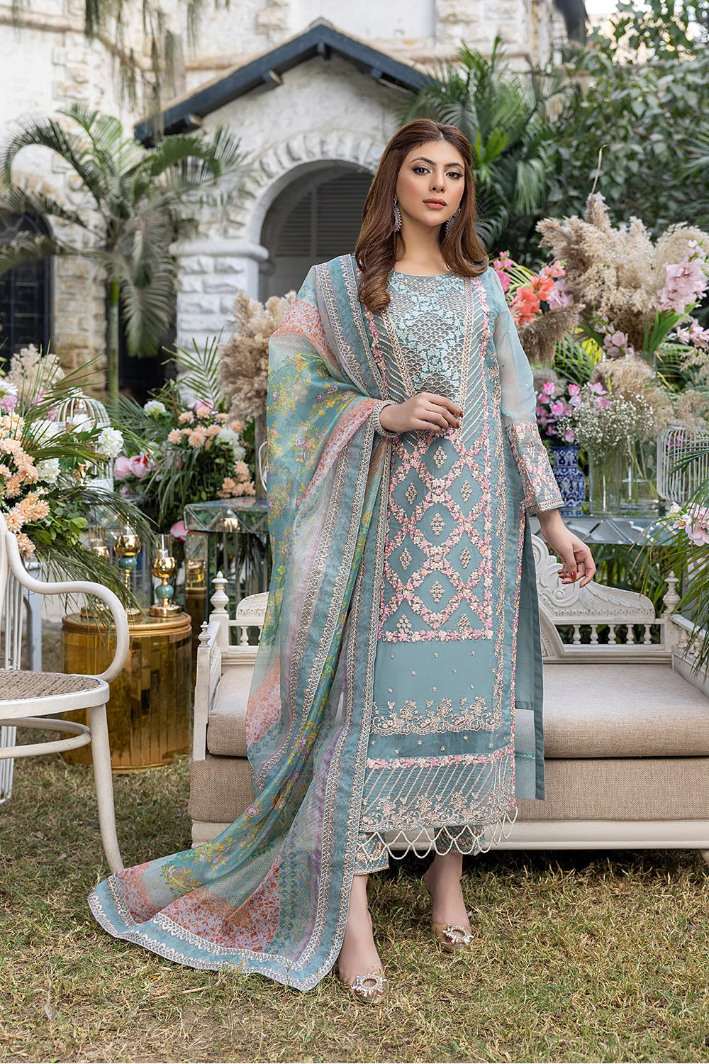 Azure Embroidered Chiffon Suits Unstitched 3 Piece AS-98 Canary