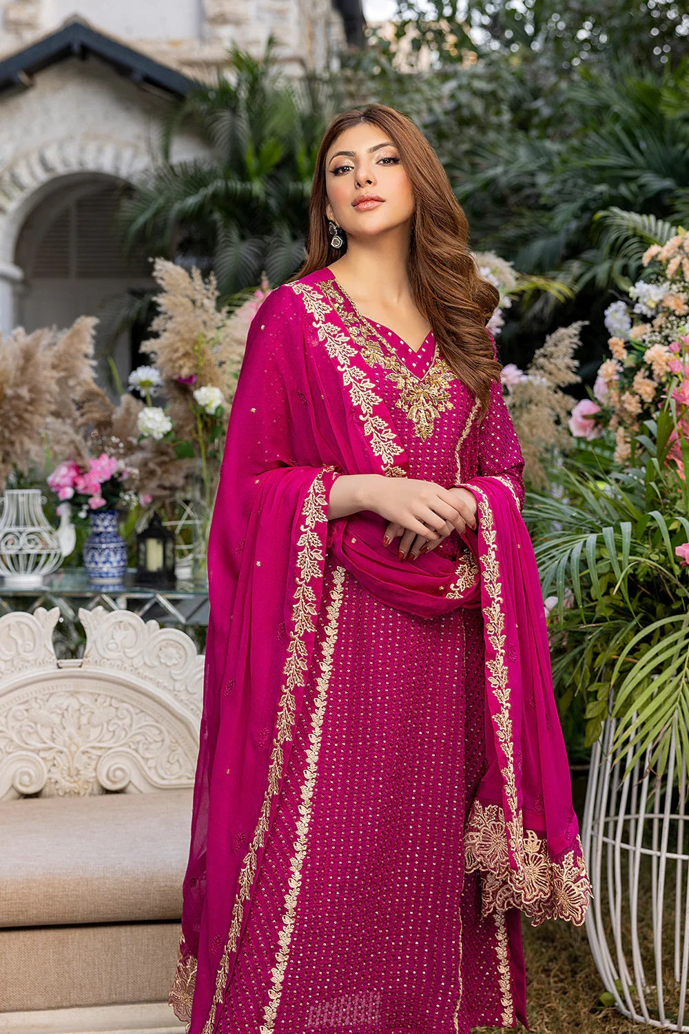 Azure Embroidered Chiffon Suits Unstitched 3 Piece AS-99a Floresecene