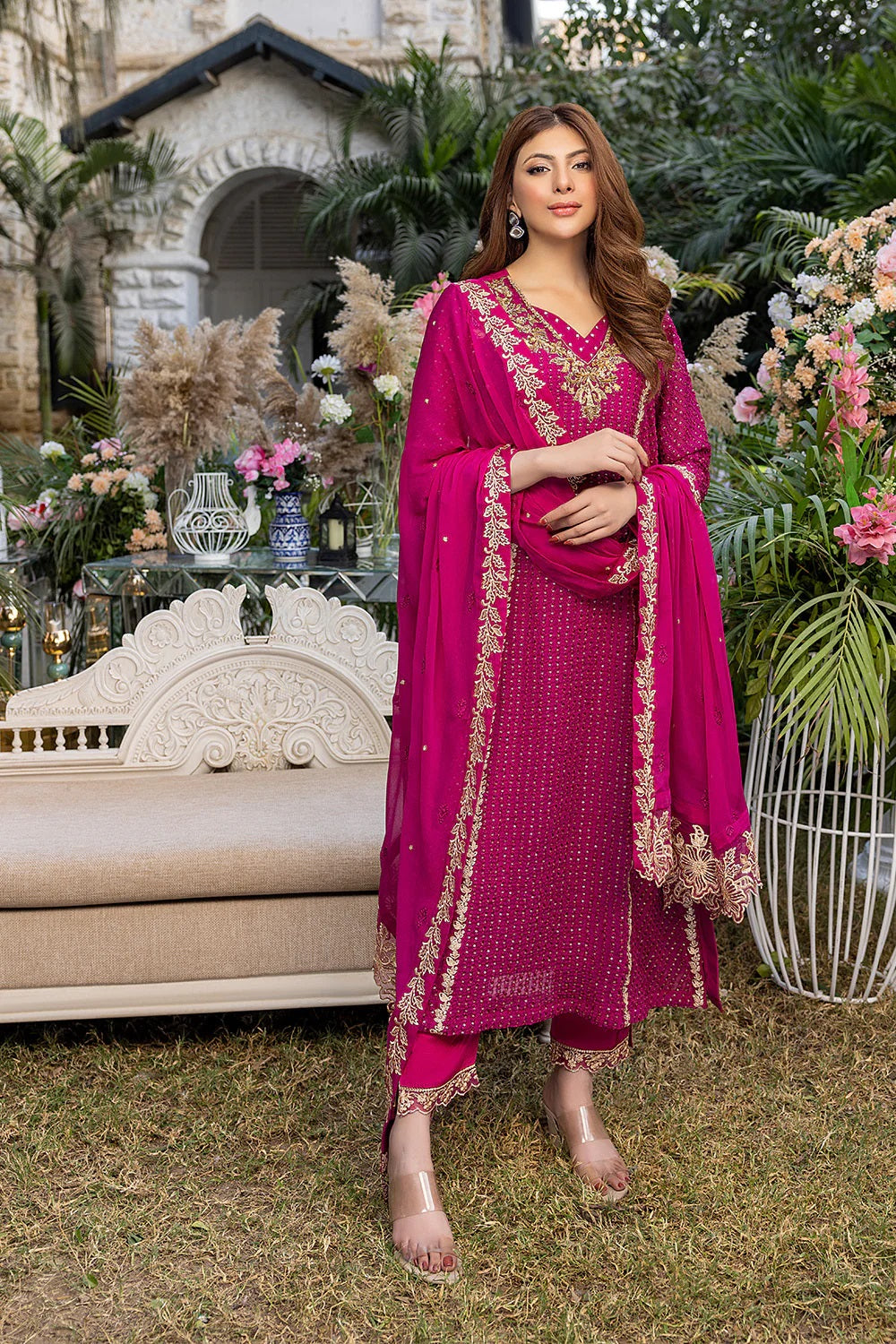Azure Embroidered Chiffon Suits Unstitched 3 Piece AS-99a Floresecene