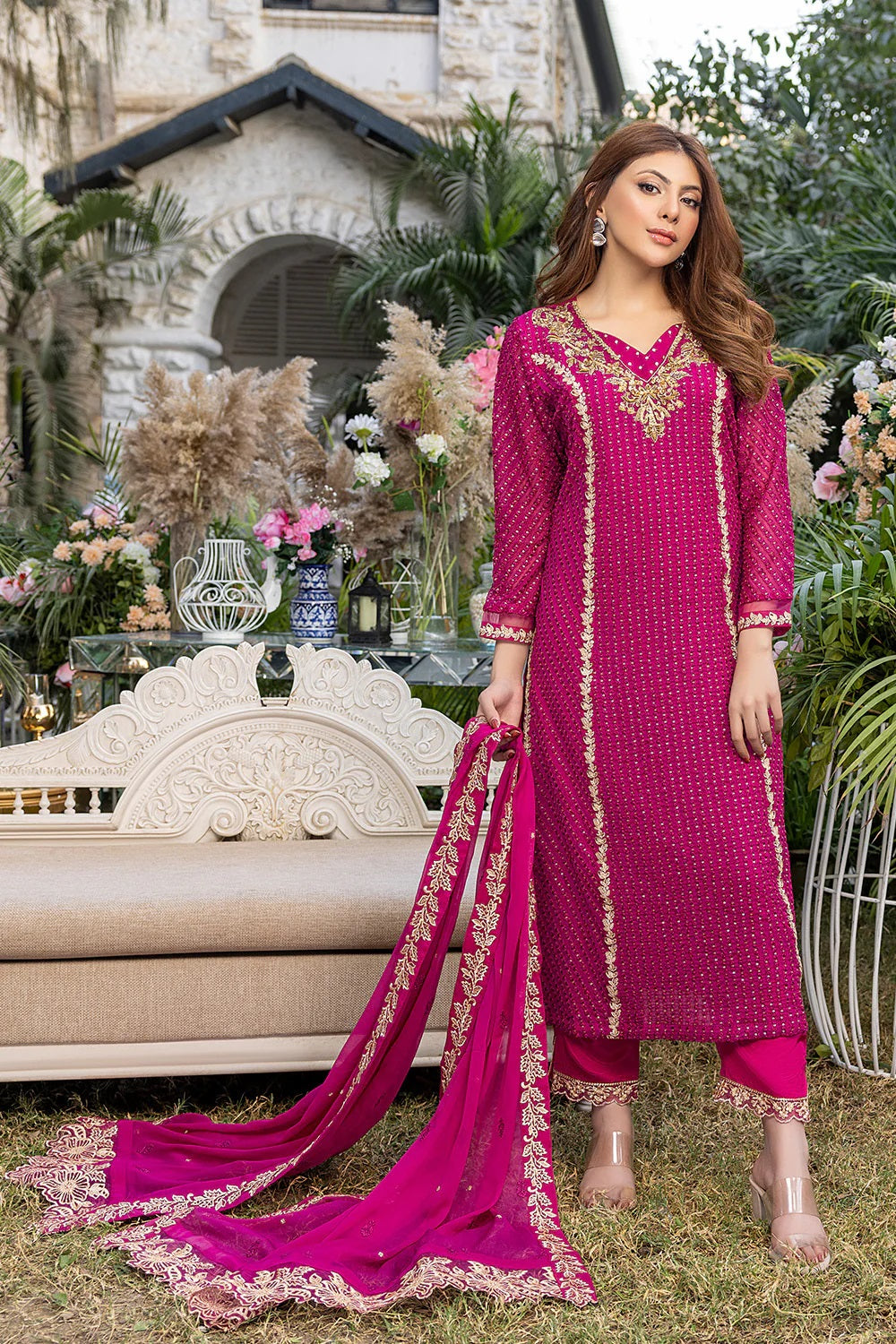 Azure Embroidered Chiffon Suits Unstitched 3 Piece AS-99a Floresecene