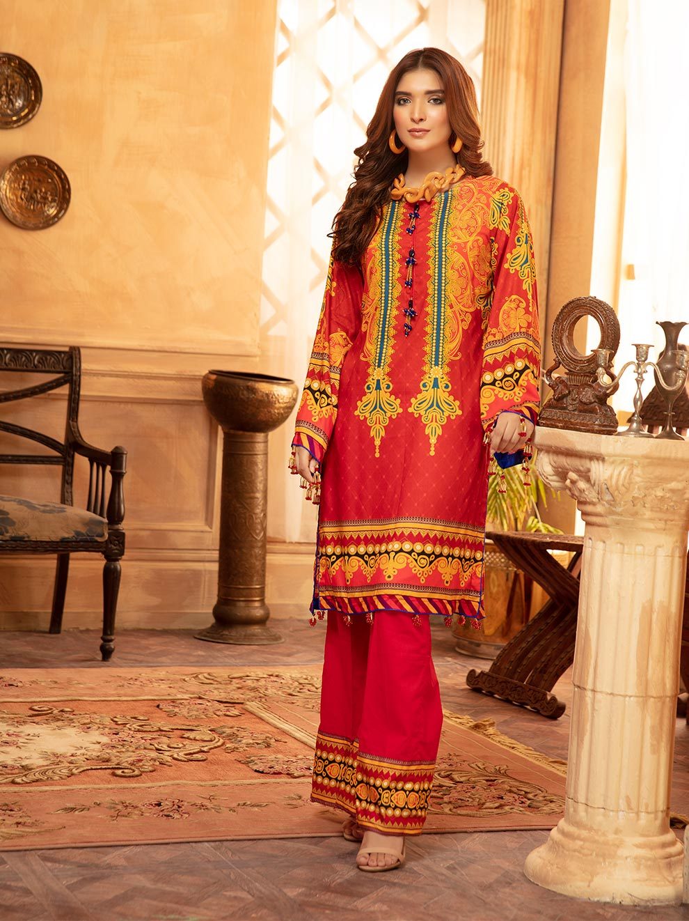 NUR Rang Barang Printed Linen Unstitched 2pc Suit - RB 09