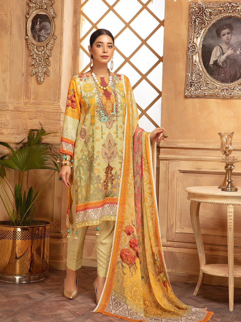 NUR Rang Nagar Printed Karandi Unstitched 3 Piece Suit - RN 09