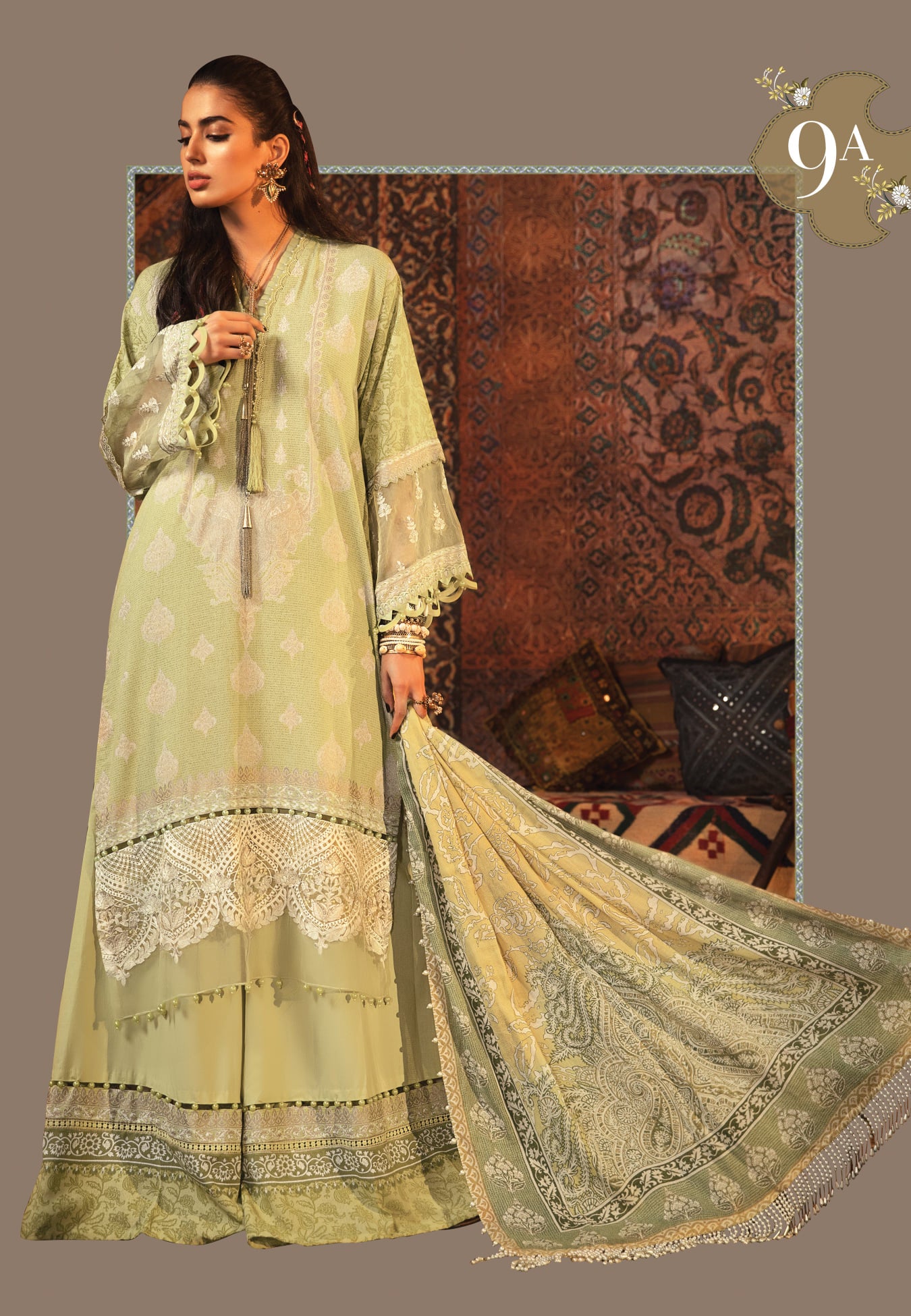 Maria B MPrint Embroidered Khaddar 3 Piece Unstitched Dress with Silk Dupatta - MPW 9a