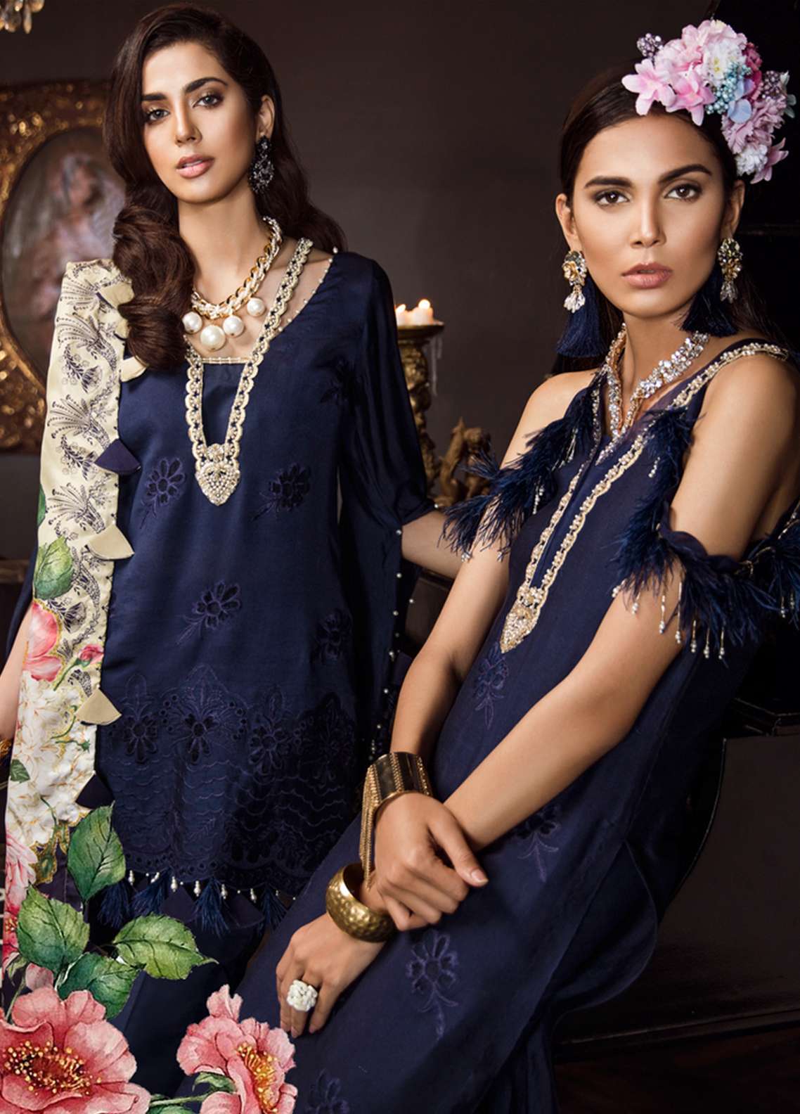 Noor by Sadia Asad Embroidered Formal Eid Lawn Unstitched 3 Piece Suit - 09 Bejeweled Shappire