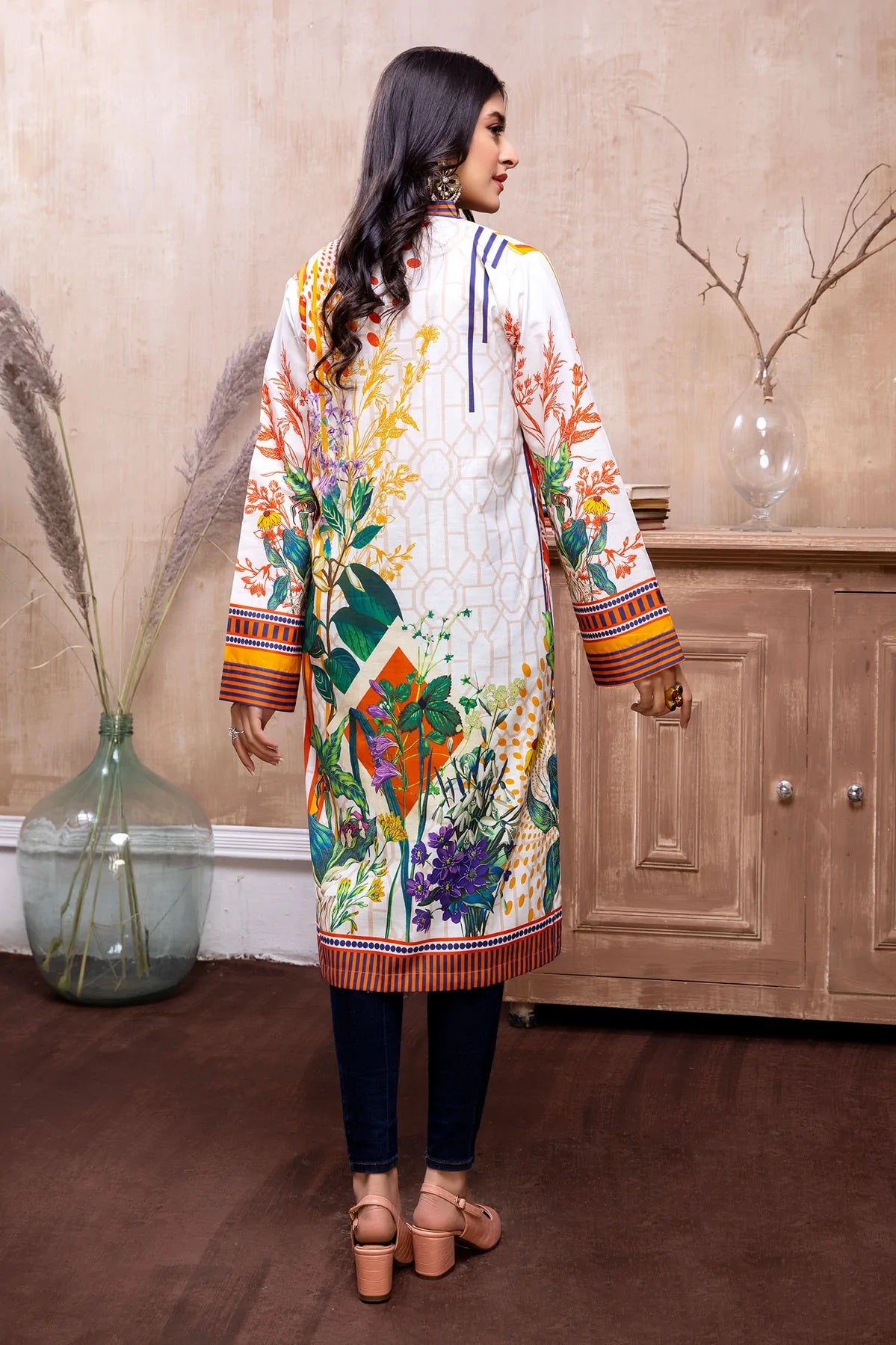Adan Libas Printed Cambric Stitched Kurti - C1 09 Gorse