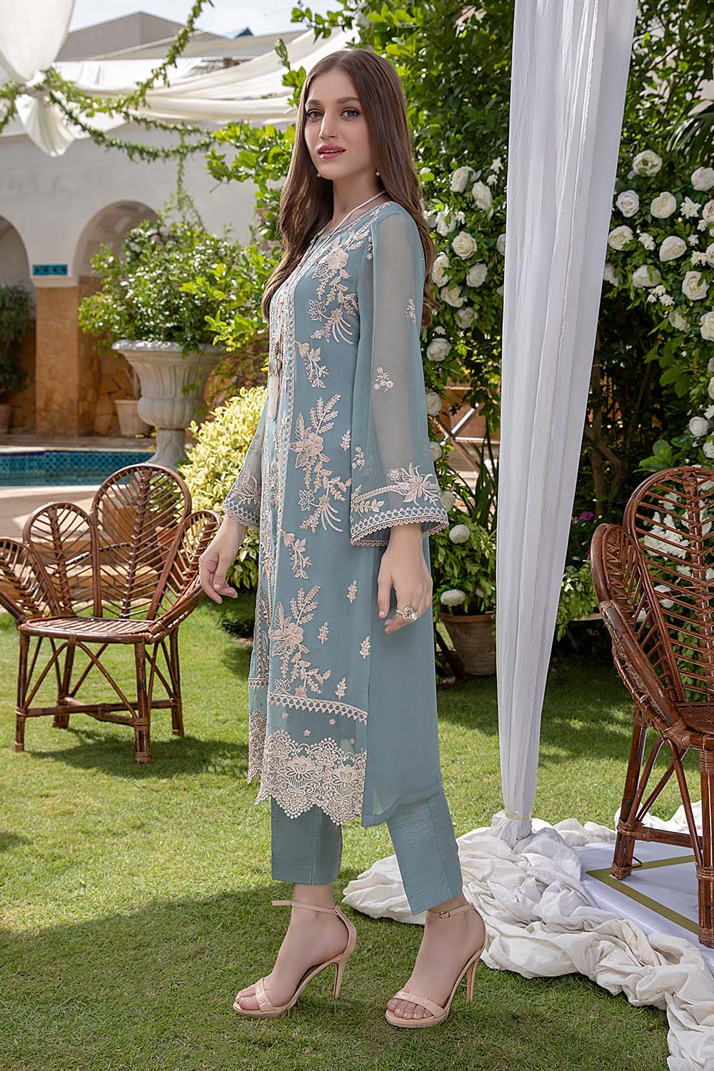Azure Luxury Embroidered Chiffon 1 piece Unstitched Kurti - Falling Stars