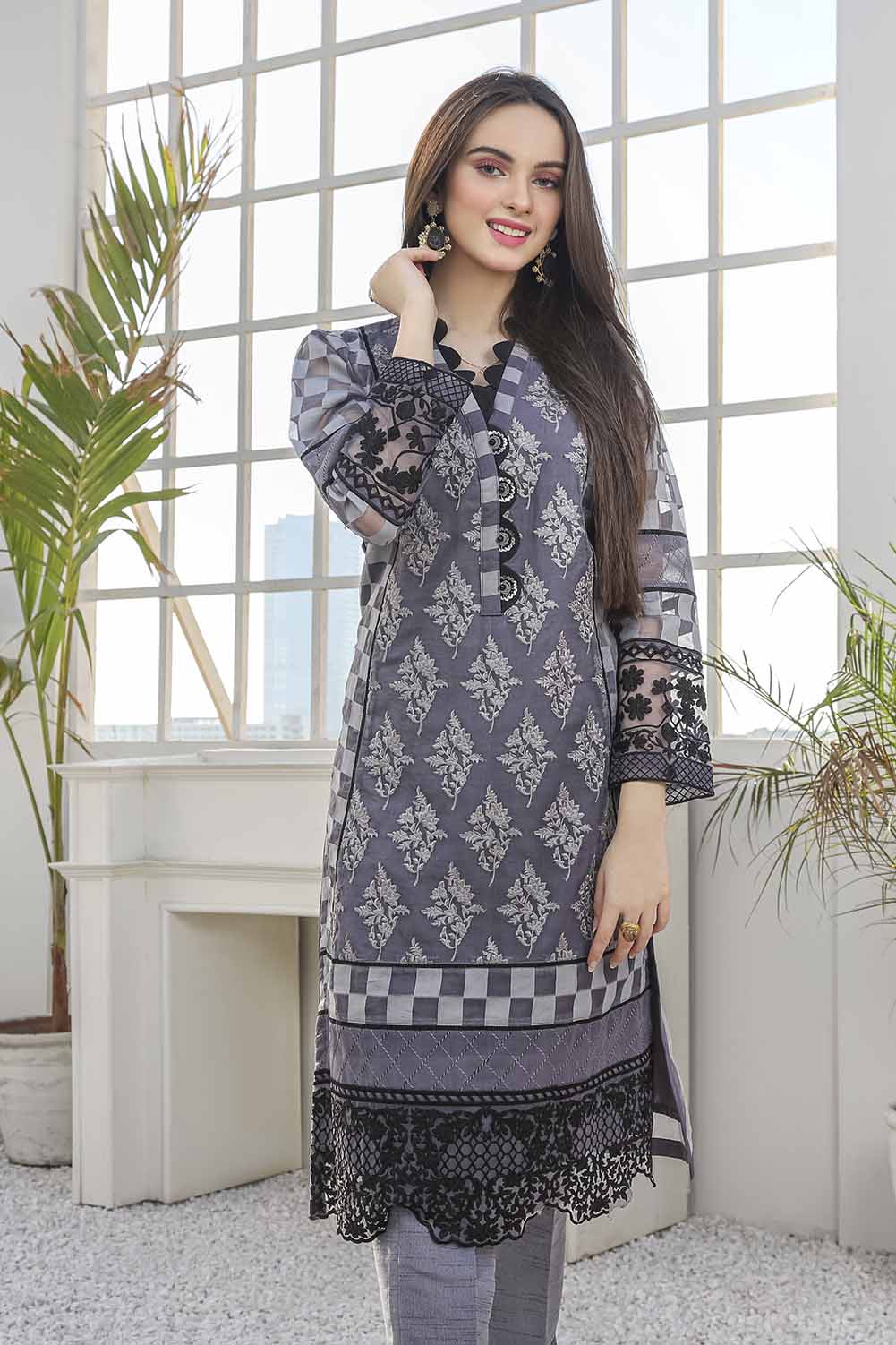 Azure Luxury Embroidered Organza 1 piece Unstitched Kurti - Charcoal Shadow