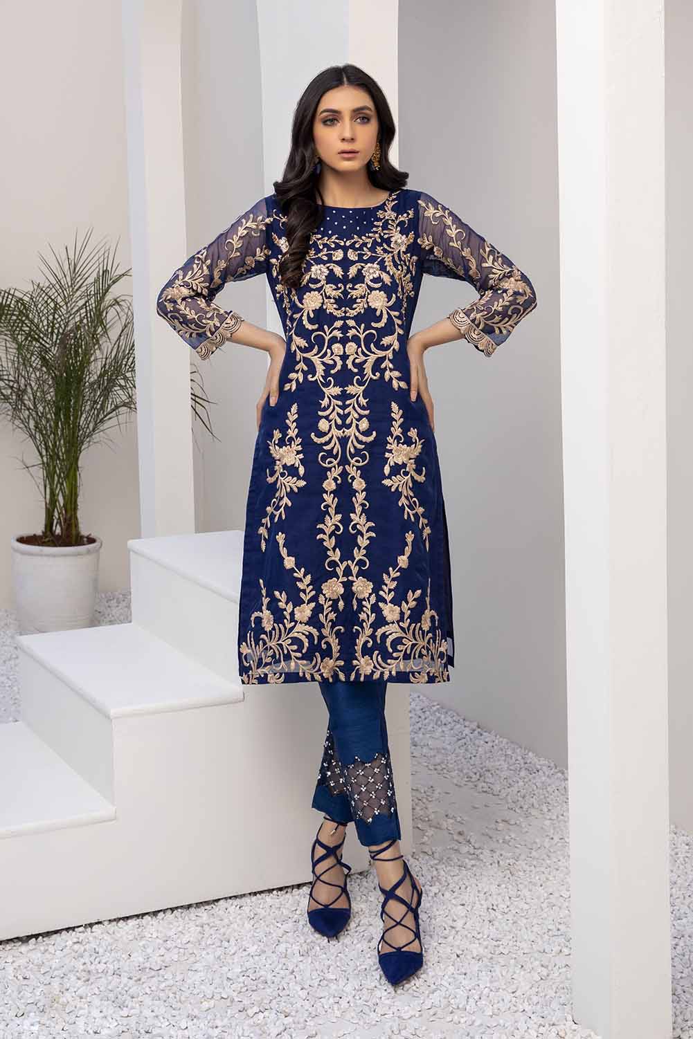Azure Luxury Embroidered Organza 1 piece Unstitched Kurti - Iris