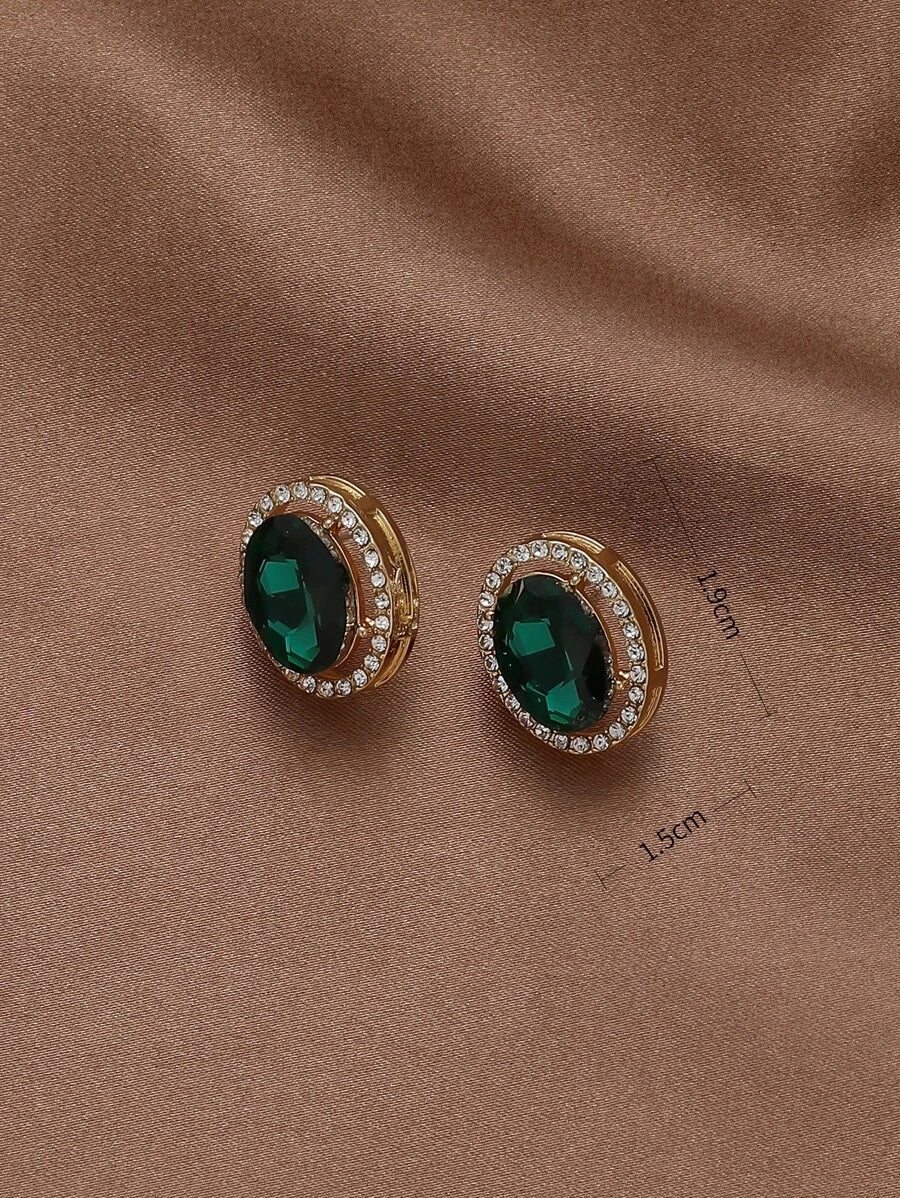 Rhinestone Oval Stud Earrings - HDJ 102