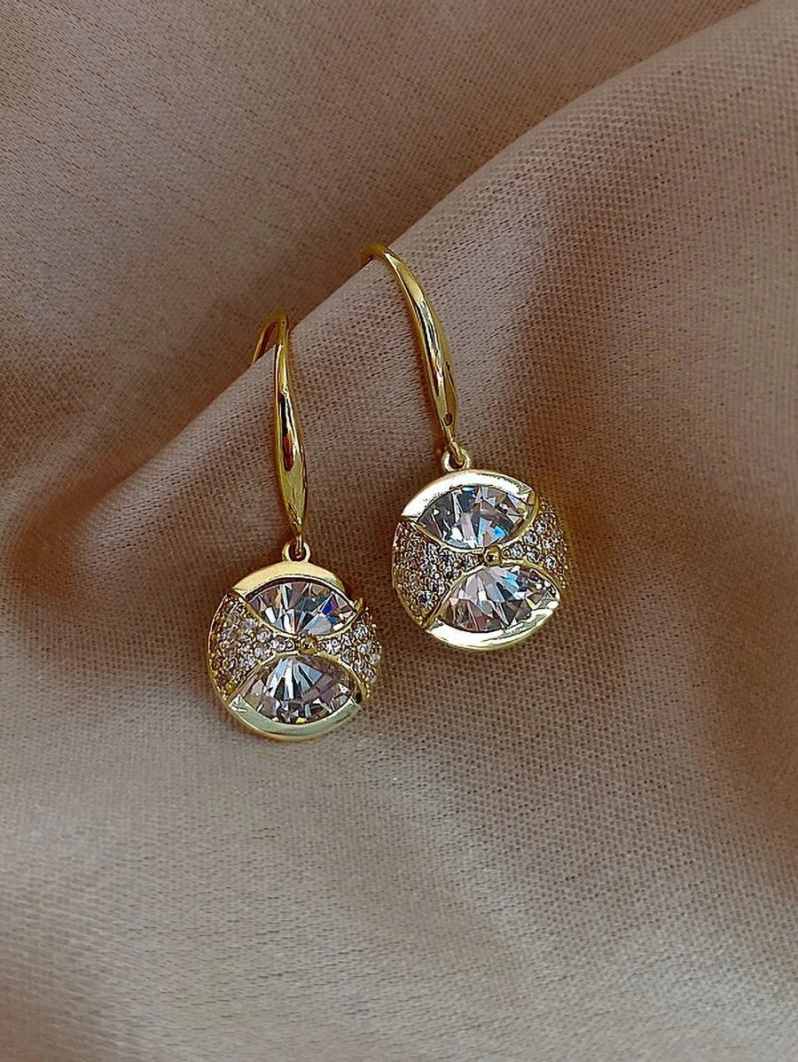 Rhinestone Round Drop Earrings - HDJ 034
