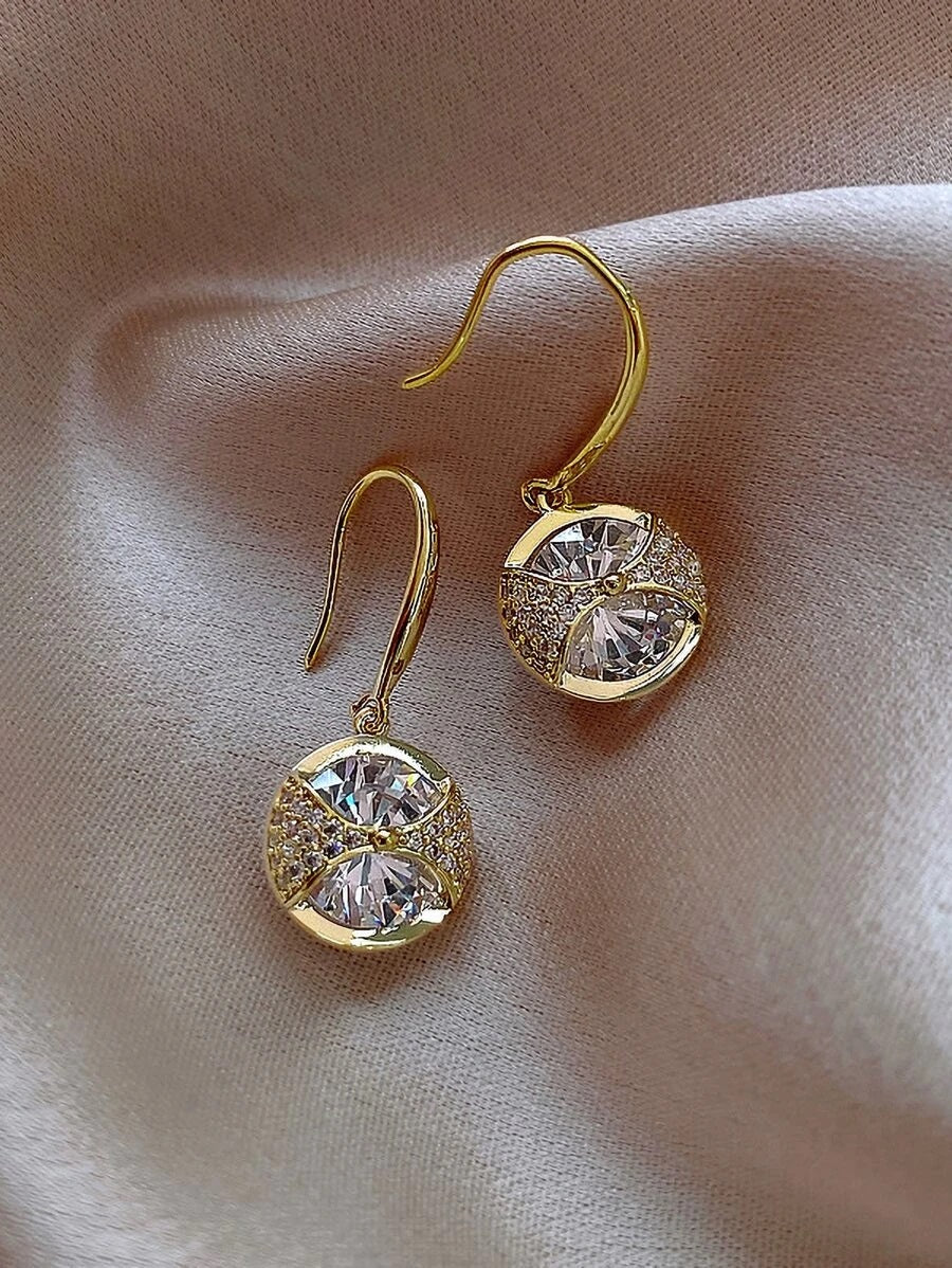 Rhinestone Round Drop Earrings - HDJ 034