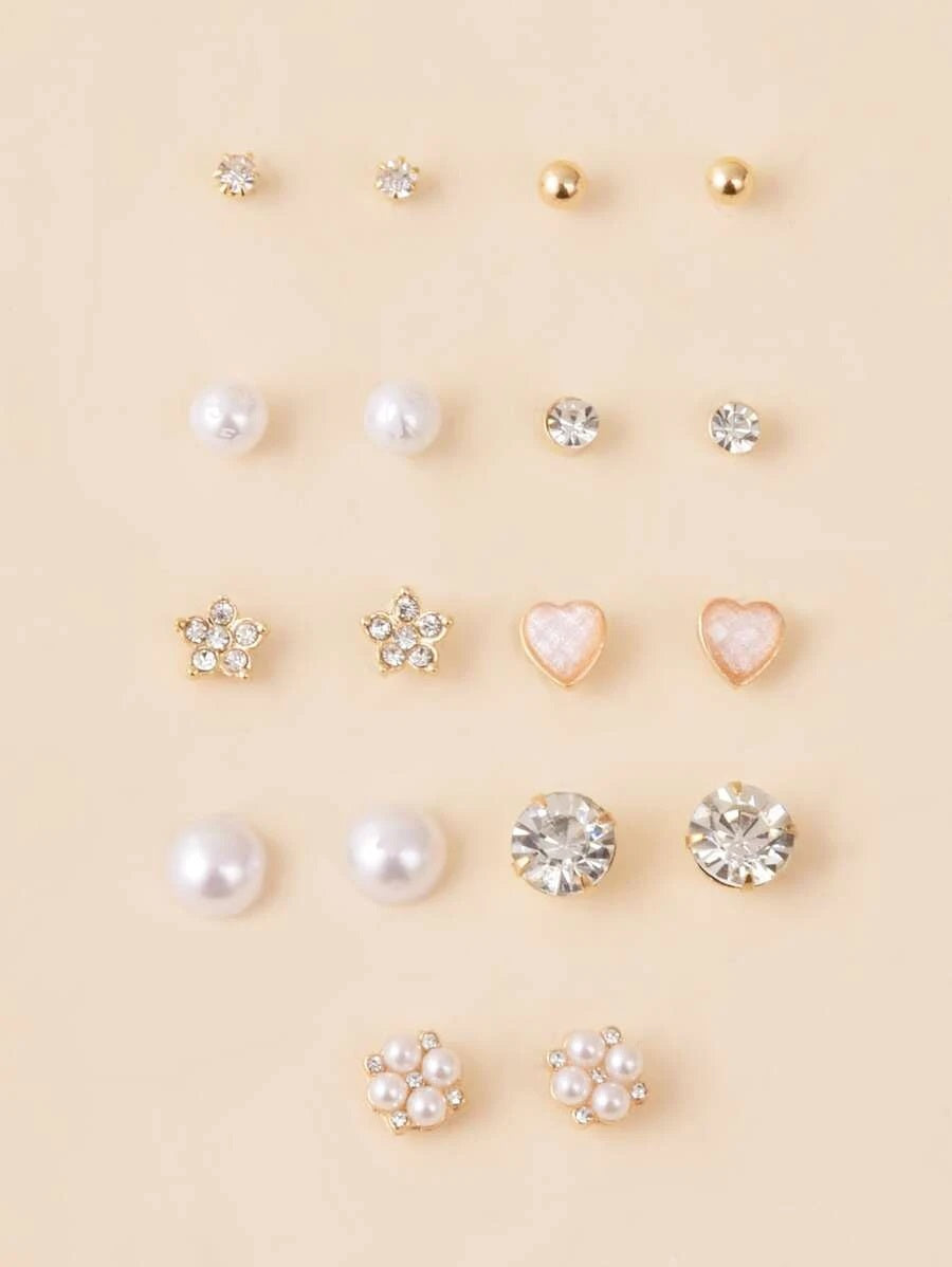 Faux Pearl & Rhinestone Stud Earrings - HDJ 038
