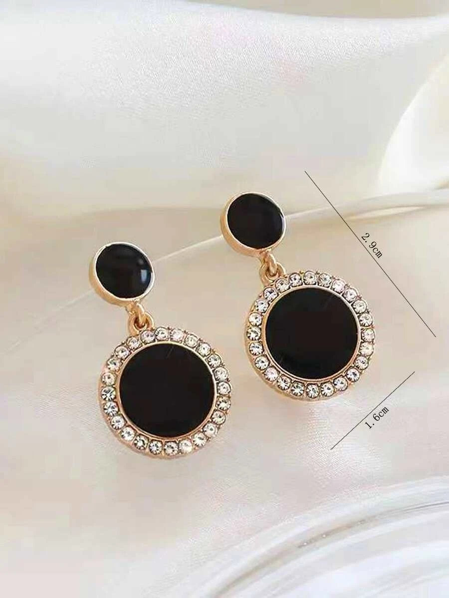 Rhinestone Round Drop Earrings - HDJ 043
