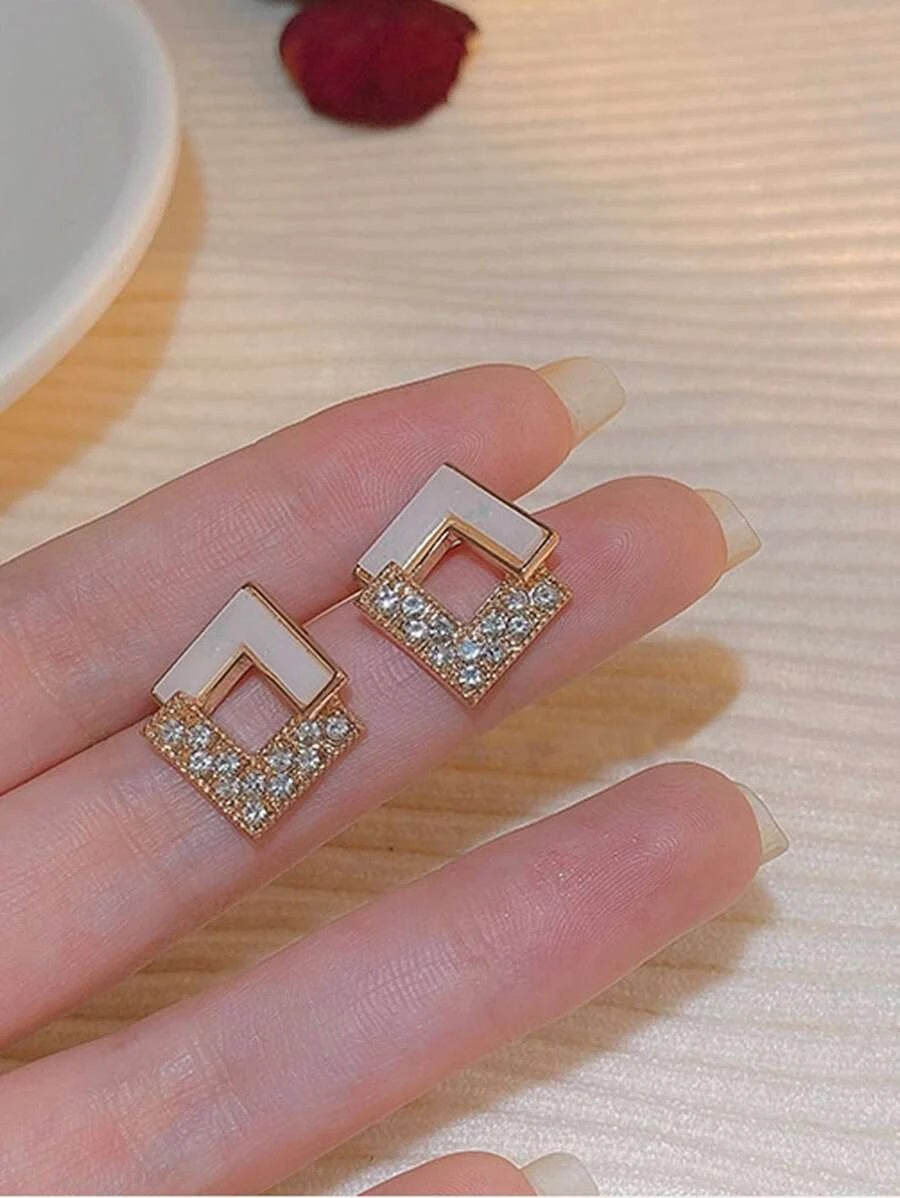 Rhinestone Geometric Drop Earrings - HDJ 053