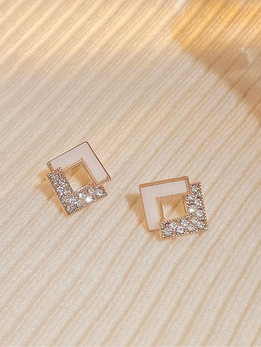 Rhinestone Geometric Drop Earrings - HDJ 053
