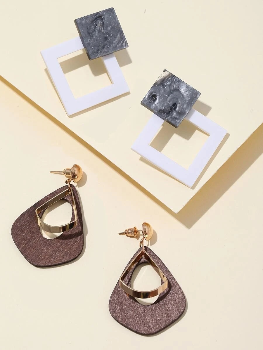 2pairs Geo Decor Drop Earrings - HDJ 073