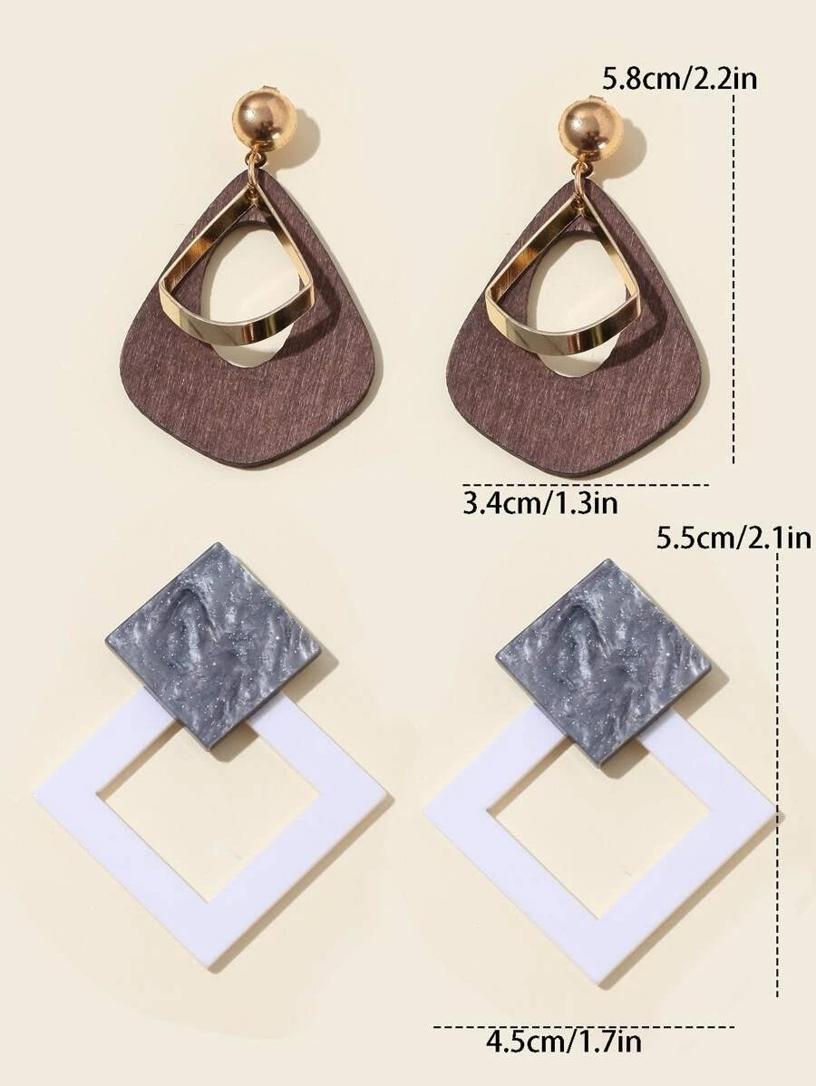 2pairs Geo Decor Drop Earrings - HDJ 073
