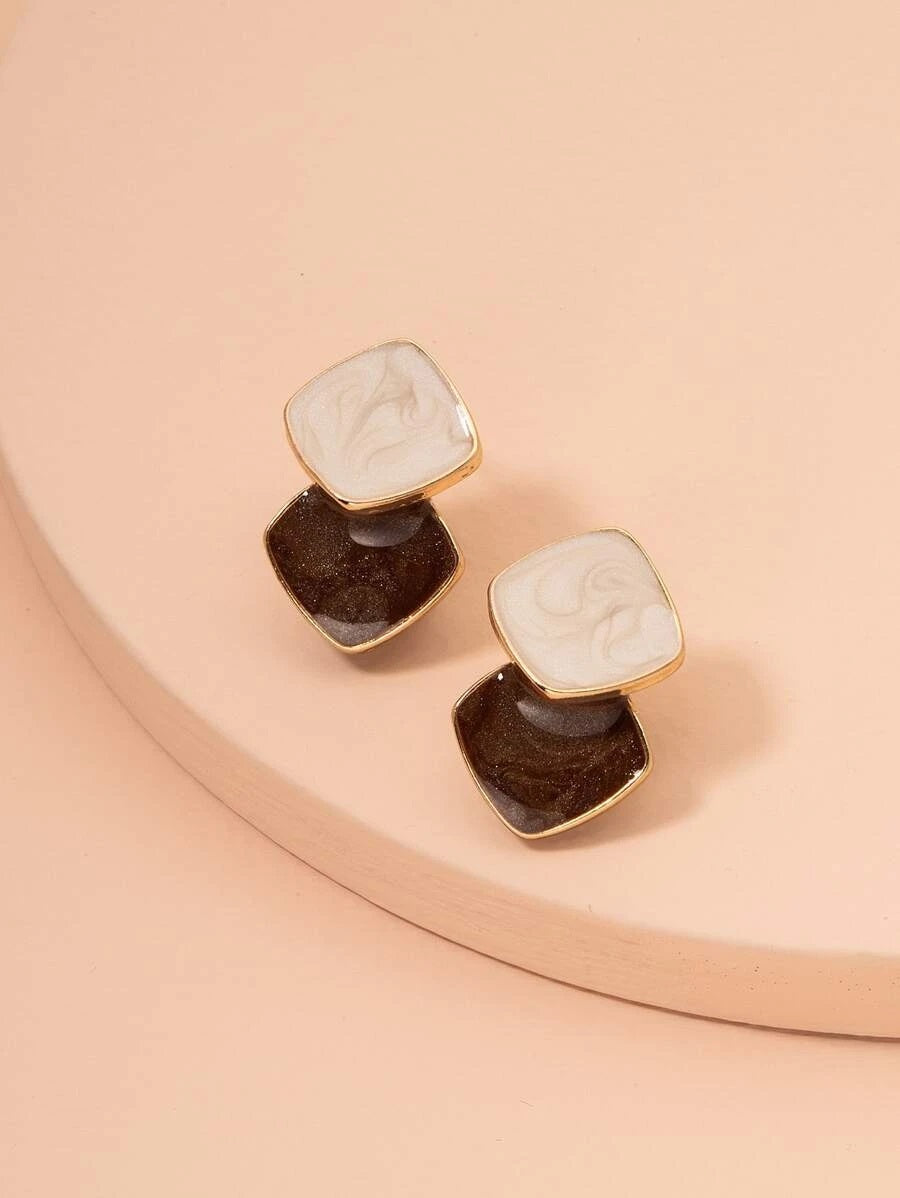 Double Geo Design Stud Earrings - HDJ 083