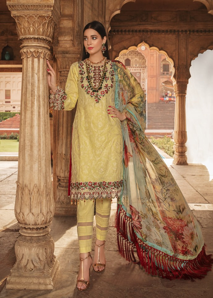 Umyas Luxury Embroidered Chikankari Lawn Unstitched 3 Piece Suit - D3 PHULKARI