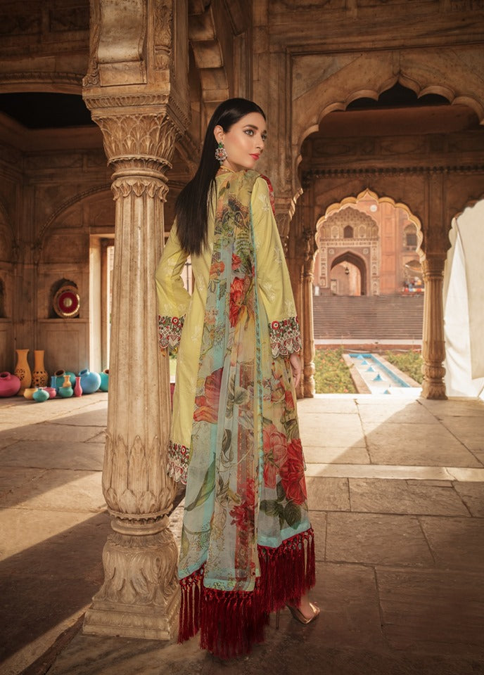 Umyas Luxury Embroidered Chikankari Lawn Unstitched 3 Piece Suit - D3 PHULKARI