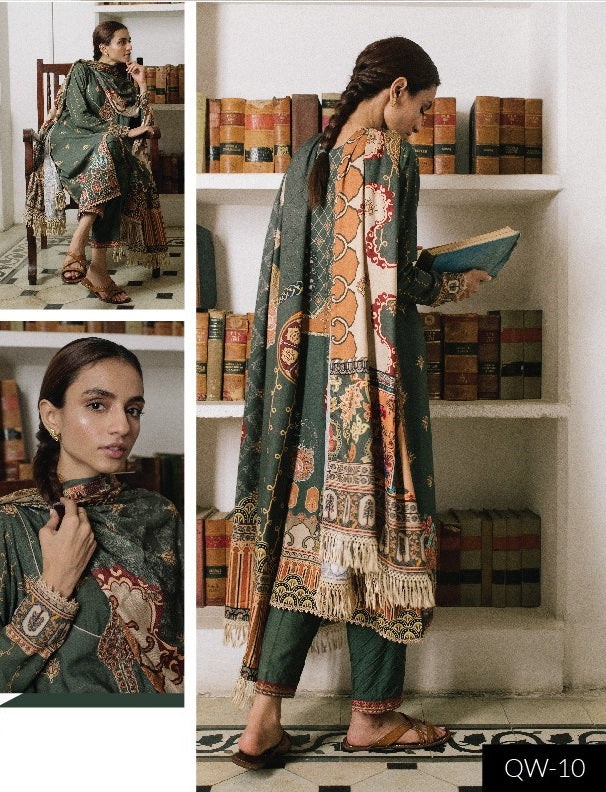 Qalamkar Qline Embroidered Linen 3 piece Unstitch suit - QLA-10