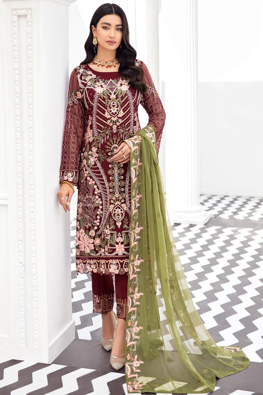 Rangoon by Ramsha Embroidered Chiffon Unstitched 3-Piece Suit - D-810