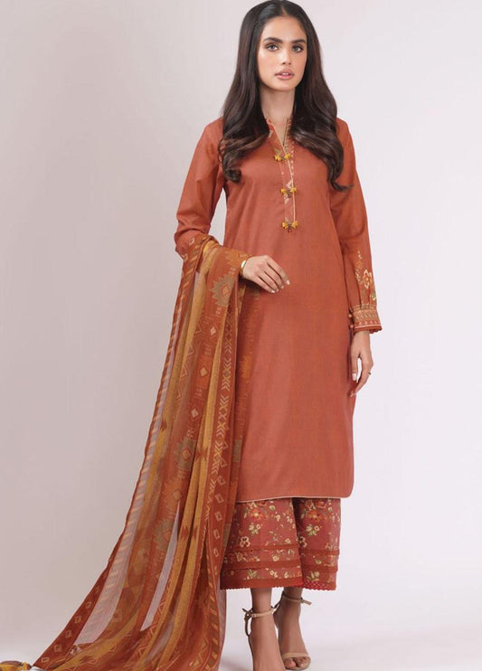 Al Karam Printed Lawn Suits Unstitched 3 Piece SS-12.1-22 Rust - Summer Collection