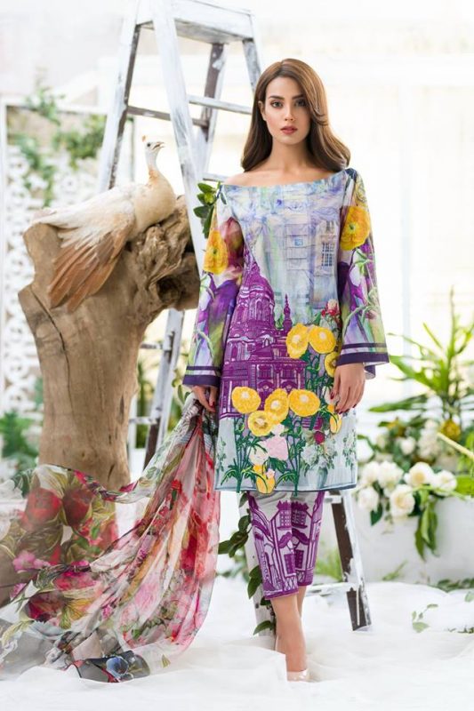 Asifa and Nabeel Embroidered Lawn Unstitched 3 Piece Suit - 2A Washes of Lavender