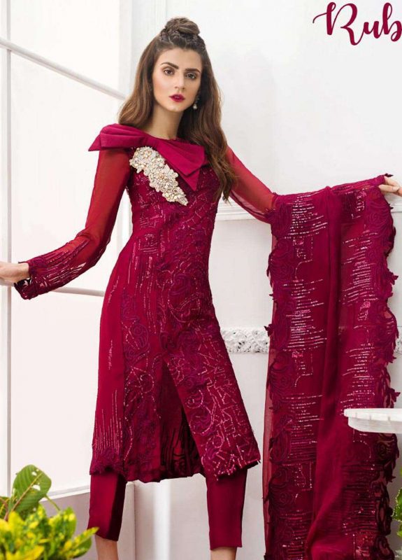 Asifa and Nabeel Embroidered Festive Chiffon Unstitched 3 Piece Suit - 06