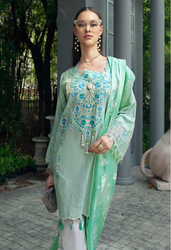 AUJ Festive Embroidered Lawn Unstitched 3 Piece Suit - D12