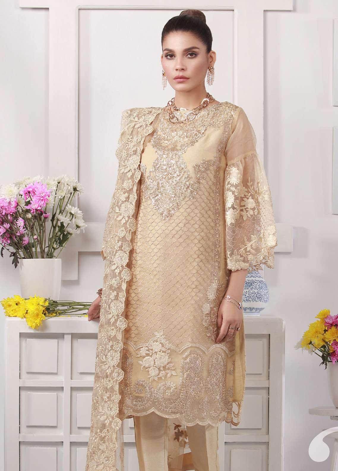 Azure Festive Embroidered Organza 3 Piece Unstitched Suit - D03 Golden Eleanor