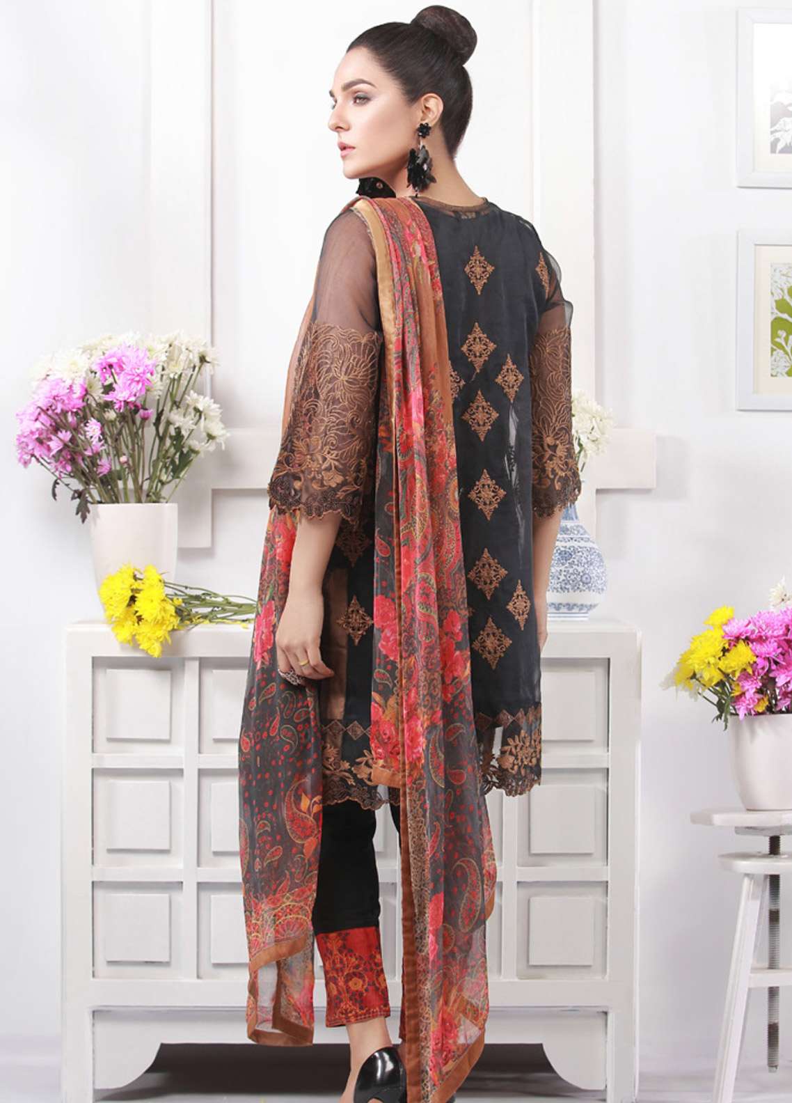 Azure Luxe Embroidered Organza 3 Piece Unstitched Suit - D-9 Serenity Essence
