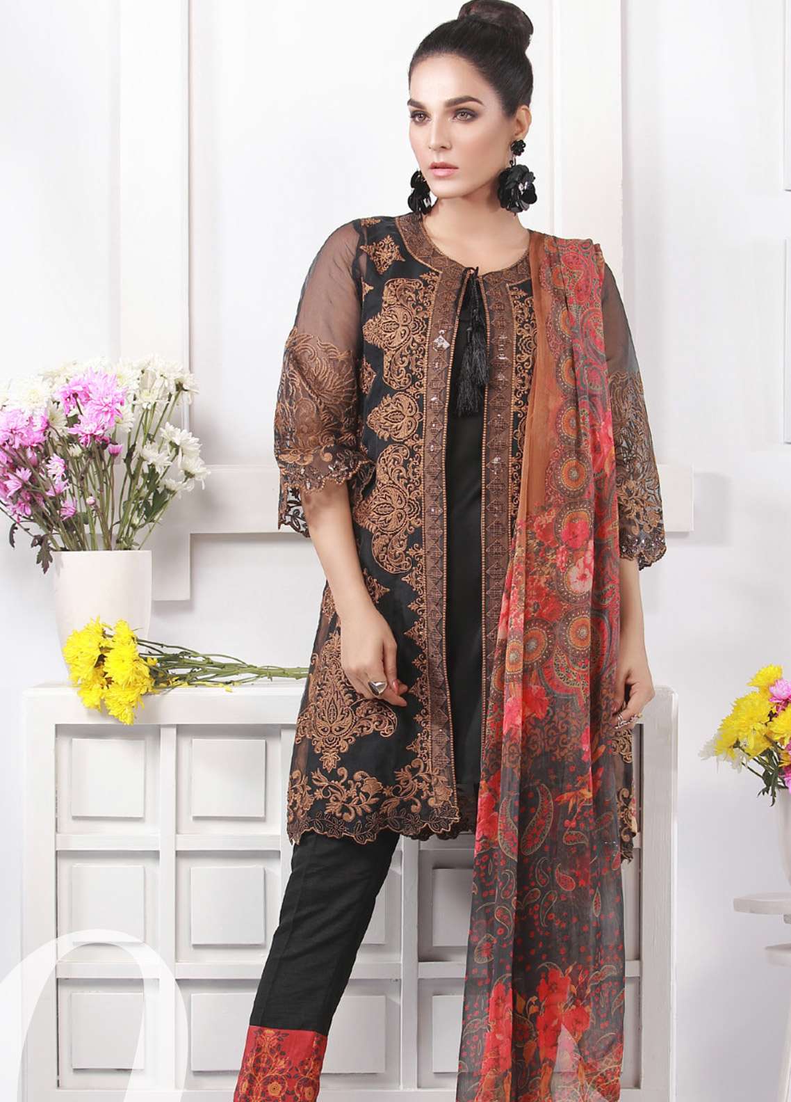 Azure Luxe Embroidered Organza 3 Piece Unstitched Suit - D-9 Serenity Essence