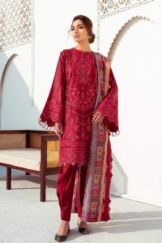 Baroque Embroidered Swiss Voile Unstitched 3 Piece Suit - 09 Carnelian