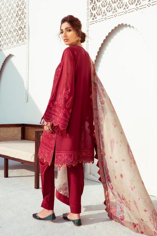 Baroque Embroidered Swiss Voile Unstitched 3 Piece Suit - 09 Carnelian