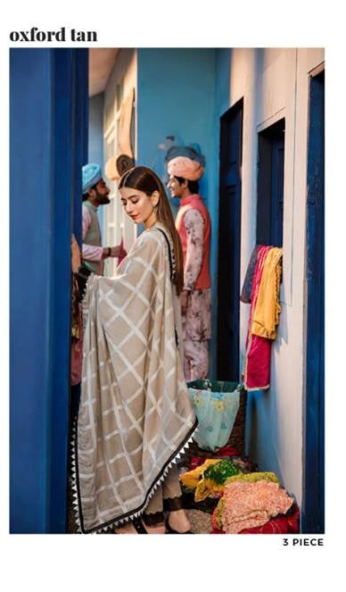 Cross Stitch Embroidered Lawn 3 Piece Unstitched Dress - 19 Oxford Tan