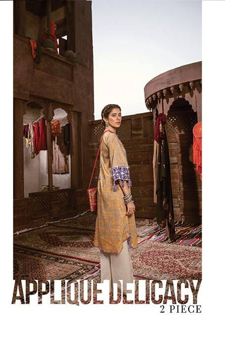 Cross Stitch Embroidered Cotton Satin Unstitched 2 Piece Suit - 01 Applique Delicacy