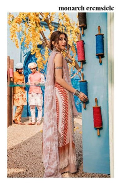 Cross Stitch Embroidered Lawn 3 Piece Unstitched Dress - 06 Monarch Cremsicle