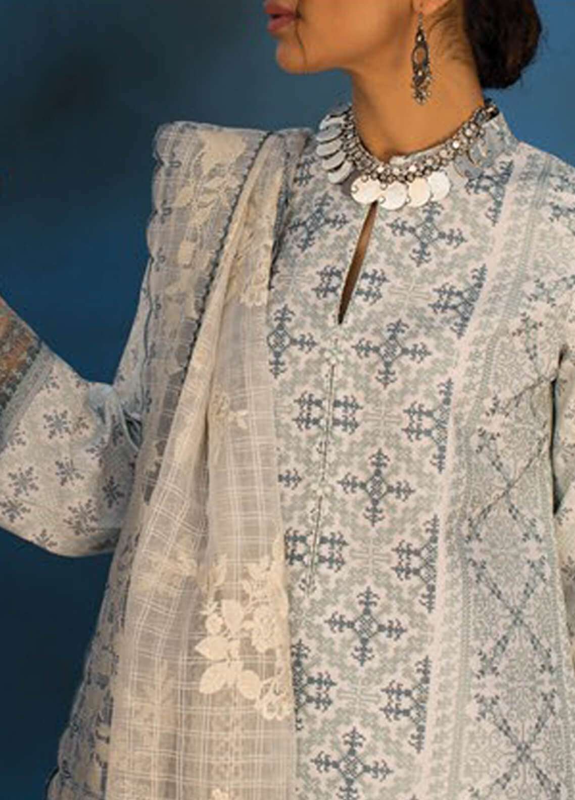 Zara Shahjahan Luxury Embroidered Lawn Unstitched 3 Piece Suit - FIZA B