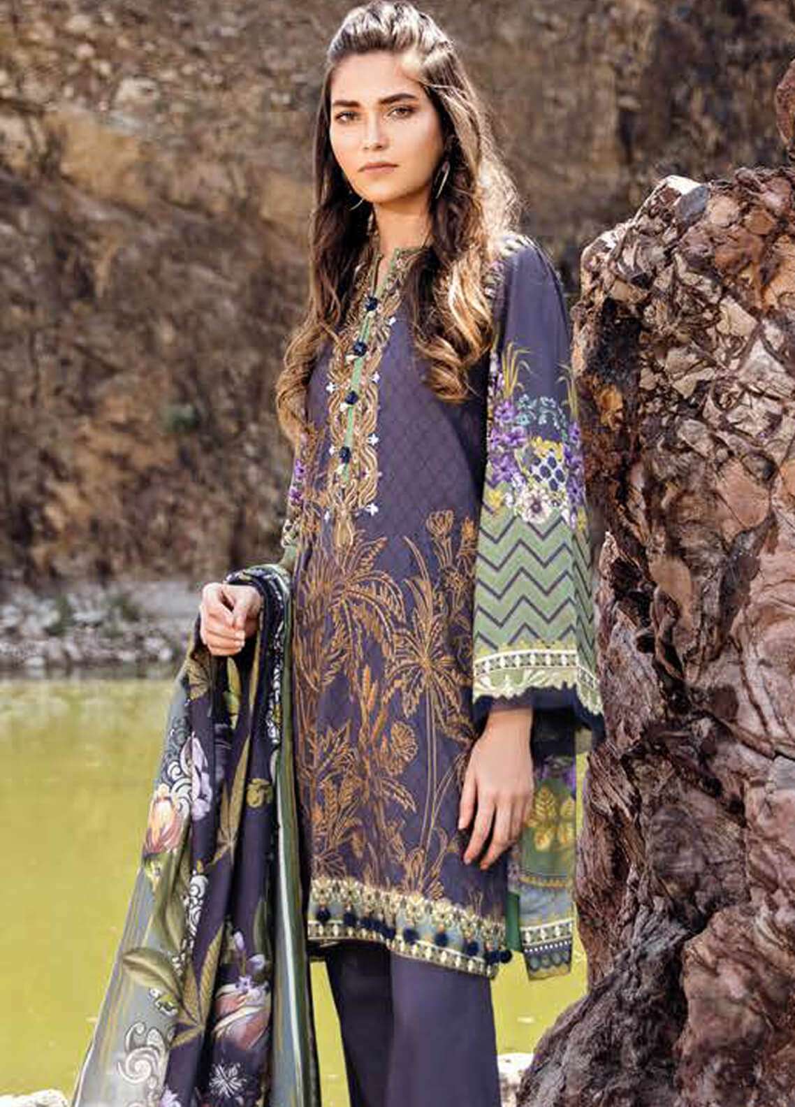 Baroque Fuchsia Embroidered Linen Unstitched 3 Piece Suit - FL-06